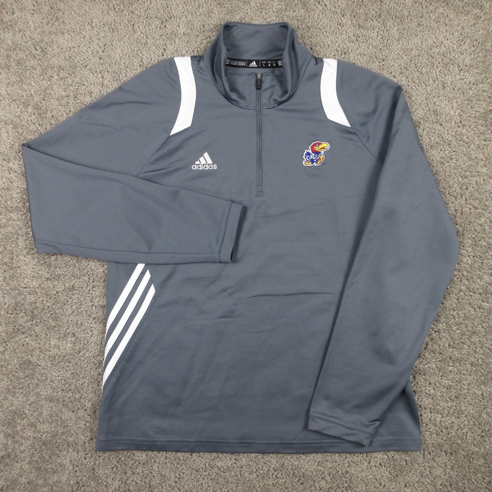 Kansas Jayhawks Sweater Boys Large Gray 1/4 Zip Pullover Adidas Basketball